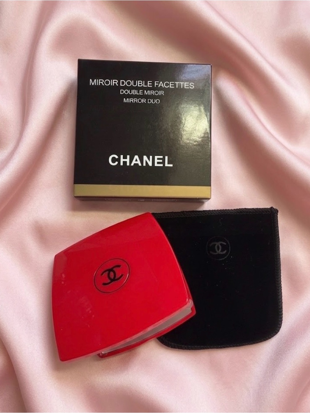 CHANEL Mirror Duo Red Compact Mirror Duo with Velvet Dustbag